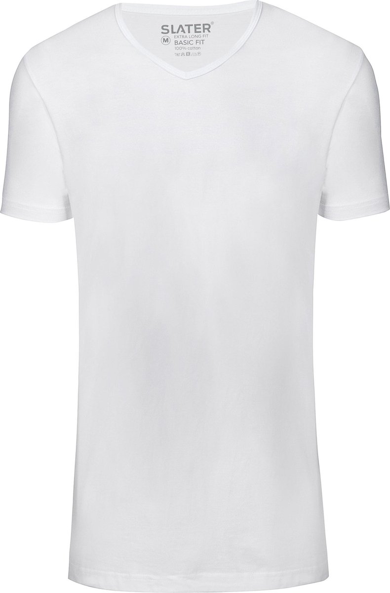Slater 7800 - Basic Fit Extra Lang 2-pack T-shirt V-hals korte mouw wit M 100% katoen
