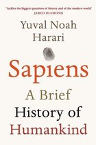 Boek Sapiens A Brief History of Humankind door Yuval Noah Harari met vingerafdruklogo.