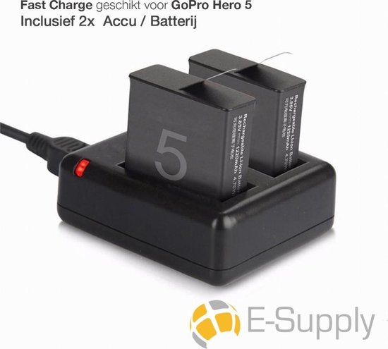 GoPro 5 - 2x Batterij / Batterij + Quickcharger E-Supply | bol.com