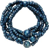 Behave ® - ealstische armband dames donker blauw met houtenkraaltjes