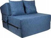 Luxe logeermatras - navy blauw - camping matras - reismatras - opvouwbaar matras - 200 x 70 x 15 - met kussens