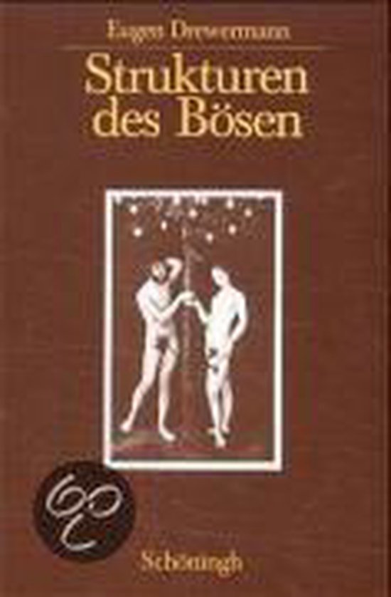 Boek 'Strukturen des Bösen' met illustratie van Adam en Eva bij de boom des levens. Titel bovenaan.