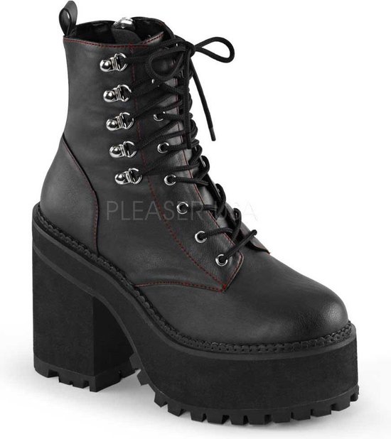 Assault-100 platform ankle boot with chunky heel and zipper matt black - (EU 39 = US 9) - Demonia