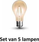LED kooldraadlamp Amber glas | ø = 60mm  L = 107mm | 2200K Warm Wit | E27 4W vervangt 35W | Set van 5 stuks
