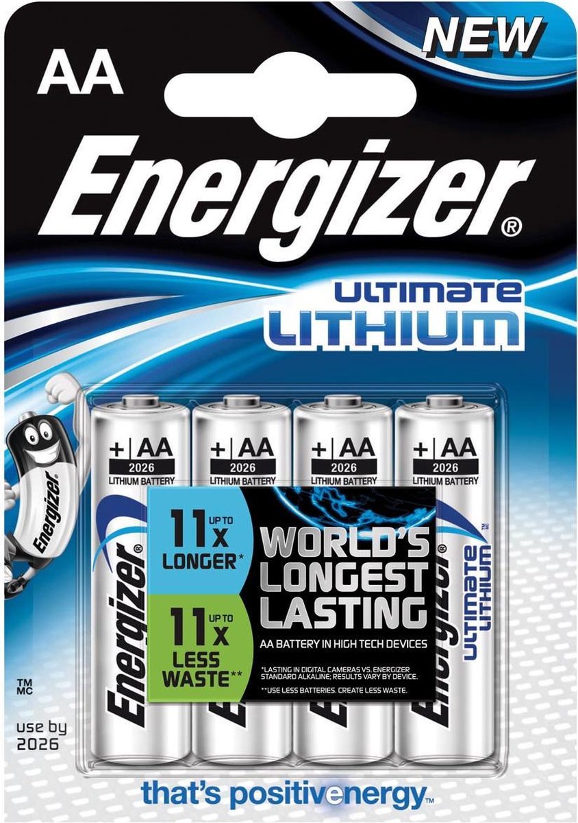 4x Energizer batterijen Lithium AA, blister a 4 stuks