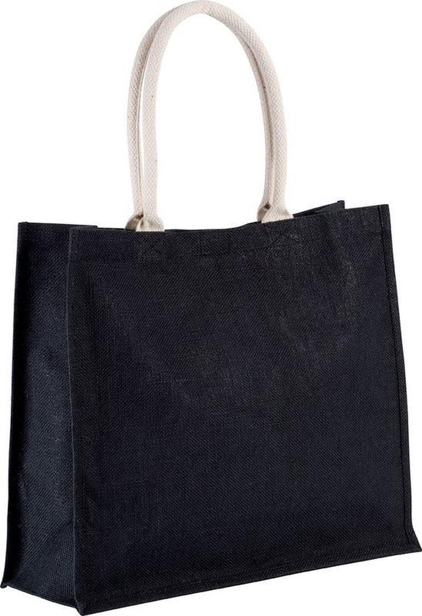 Jute zwarte shopper/boodschappen tas 42 cm - Stevige boodschappentassen/shopper bag - Kimood