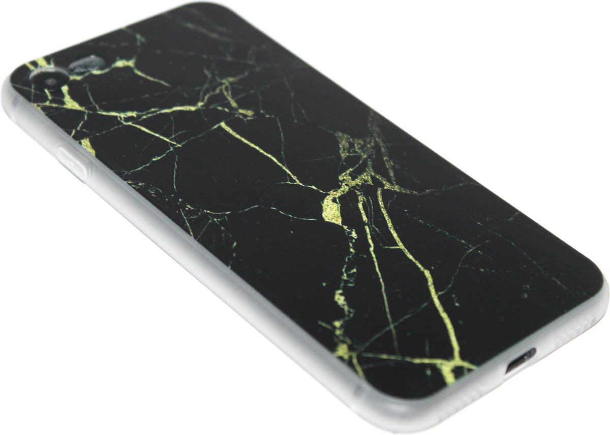 Marmer hoesje goudzwart siliconen Geschikt voor iPhone SE (2022/ 2020)/ 8/ 7