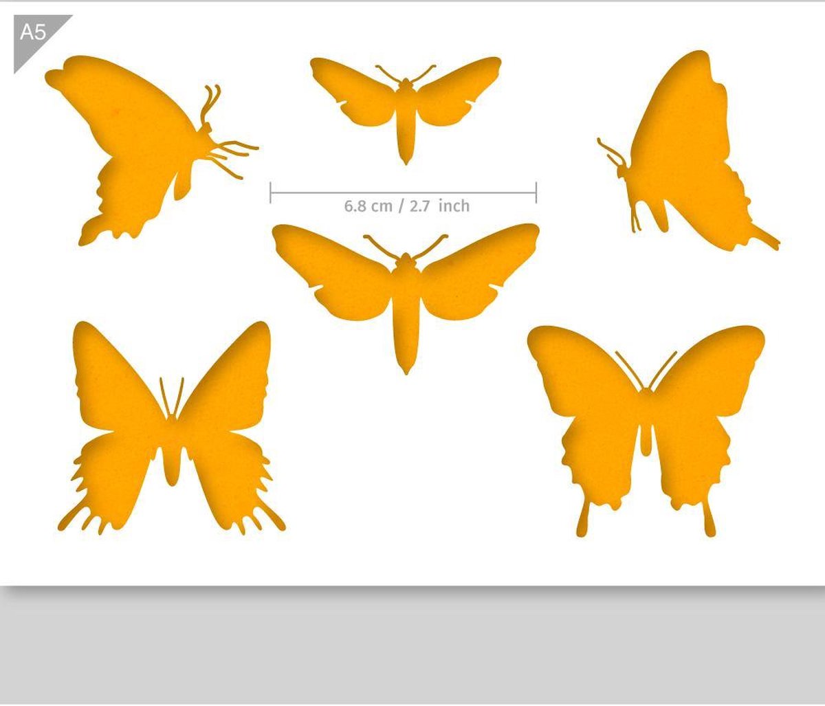 QBIX Vlinders Sjabloon A5 Formaat Kunststof - Middelste vlinder is 7cm breed - QBIX