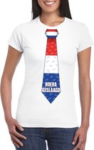 Geslaagd t-shirt wit met stropdas dames XL