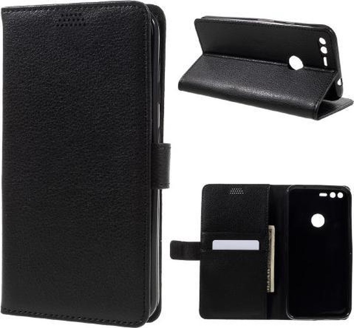 Litchi cover zwart wallet case hoesje Geschikt voor: Google Pixel XL