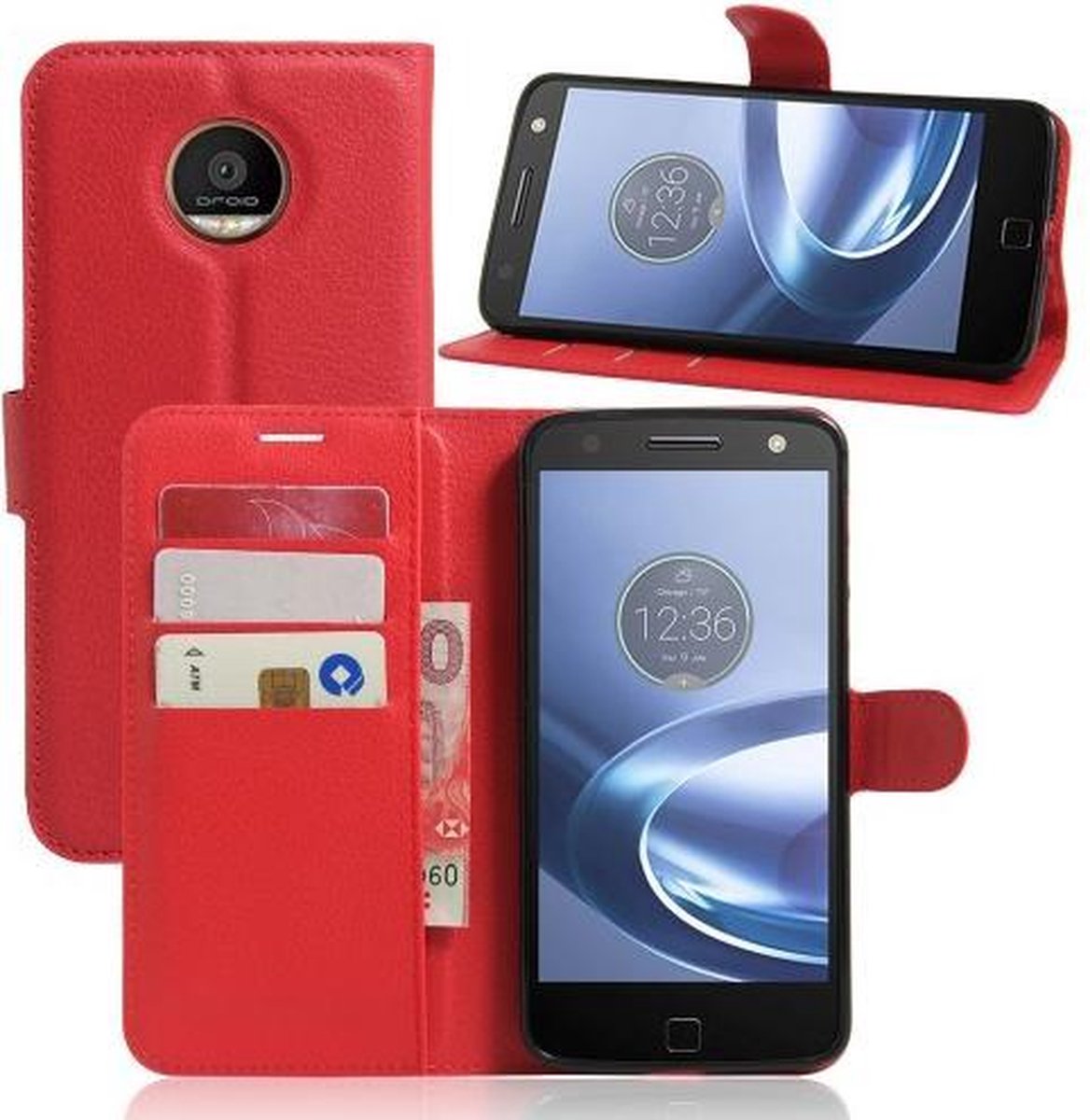 Lychee cover wallet case hoesje Geschikt voor: Motorola Moto Z rood