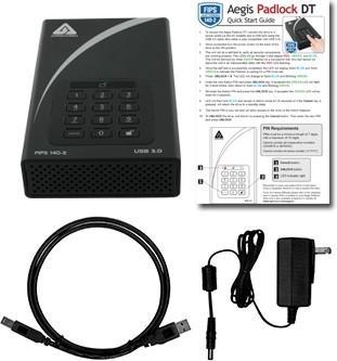 Apricorn Aegis Padlock DT FIPS USB3.0 6TB externe harde schijf 6000 GB Zwart