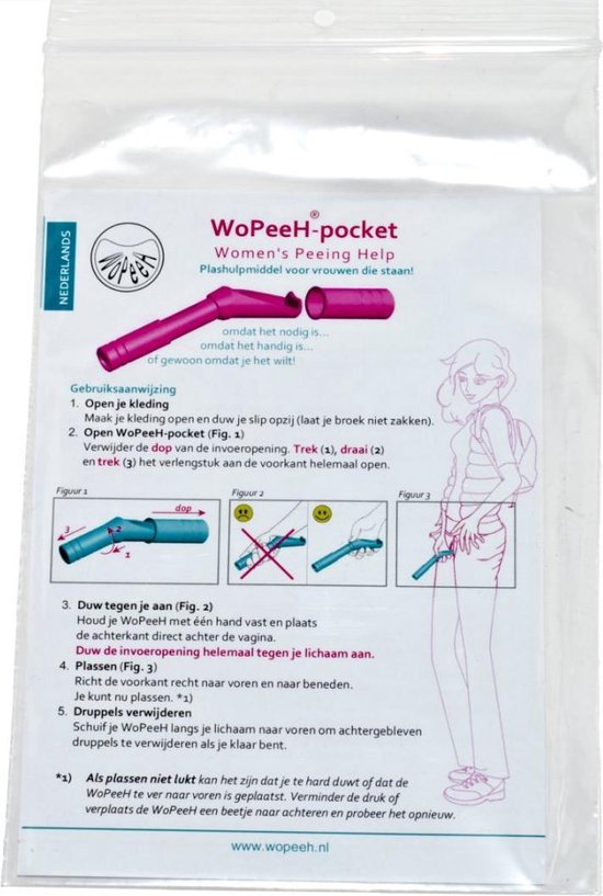 Plastuitje WoPeeH-pocket voor vrouwen | afsluitbaar met een dop | herbruikbaar| Pretty Pink - WoPeeH