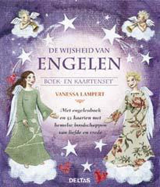 Boekomslag 'De wijsheid van engelen' met twee engelenfiguren, sterren en cherubijnen.