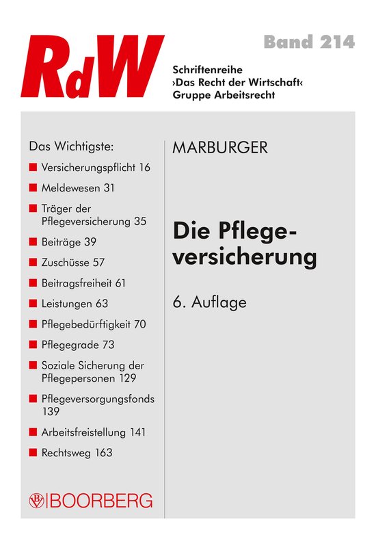 Das Recht der Wirtschaft 214 - Die Pflegeversicherung - cover