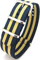 Premium Navy Blue Beige - Nato strap 18mm - Stripe - Horlogeband Navy Blauw Beige