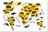Graphic Message Schilderij op Canvas Dieren Wereld - Geel - Kinderkamer