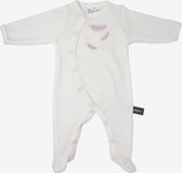 Witte babypyjama in bio-katoen met poederroze veren - 1 maand