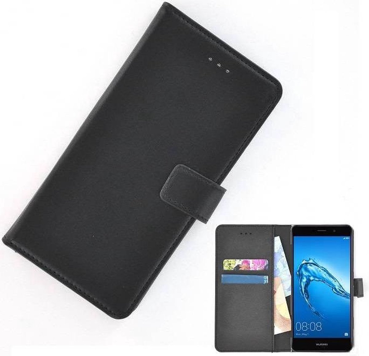 Wallet Bookcase Geschikt voor Huawei Y7 Hoesje Effen Zwart