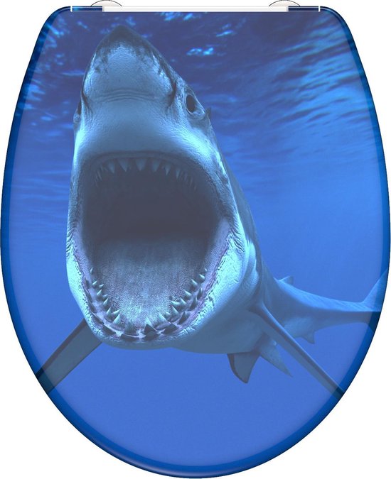 Foto: Sch tte wc bril 82371 shark duroplast soft close afklikbaar rvs scharnieren decor 3 zijdige print