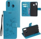 Blauw vlinder agenda wallet case hoesje Samsung Galaxy A20e