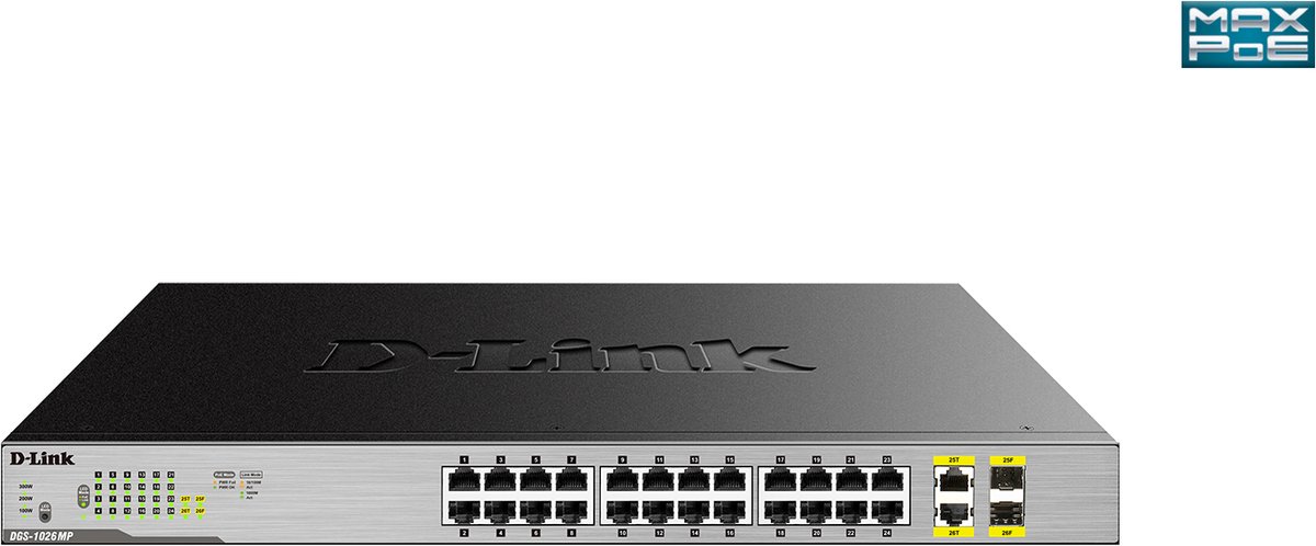 D-Link DGS-1026MP - Netwerkswitch - Unmanaged - Power over Ethernet (POE) - Grijs