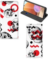 Bookstyle Case Geschikt voor Samsung Galaxy A32 5G Enterprise Editie | Geschikt voor Samsung A32 4G Smart Cover Skull Red