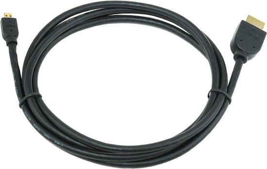 Zwarte HDMI naar Micro HDMI kabel, opgerold met gouden connectoren.