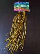 1 set van 20 L Ibiza feather extensions 14cm t/m 22cm Grizzly Geel