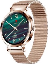 Belesy® CHIQUE - Smartwatch Dames - Horloge - 1.3 inch - Kleurenscherm - Stappenteller - Bloeddruk - Hartslag - 25 Wijzerplaten – Sporten - Staal – Goud