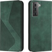 Voor Samsung Galaxy S21 5G Huid Voelen Magnetisch S-type Effen Kleur Horizontale Flip Lederen Case met Houder & Kaartsleuf & Portemonnee (Groen)