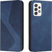 Voor Samsung Galaxy A72 5G/4G Huid Voel Magnetisch S-type Effen Kleur Horizontale Flip Lederen Case met Houder & Kaartsleuf & Portemonnee (Blauw)