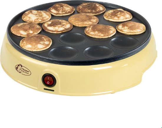 Foto: Bestron poffertjesmaker in retro design electrisch poffertjes apparaat met antiaanbaklaag indicatielampje sweet dreams 800 w kleur geel