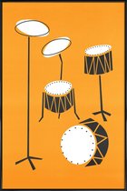 JUNIQE - Poster met kunststof lijst Drums -13x18 /Grijs & Oranje