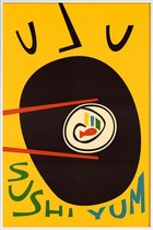 JUNIQE - Poster met kunststof lijst Yum Sushi -13x18 /Geel & Zwart