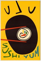 JUNIQE - Poster in kunststof lijst Yum Sushi -40x60 /Geel & Zwart
