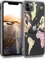 kwmobile telefoonhoesje voor Apple iPhone 11 Pro - Hoesje voor smartphone in zwart / meerkleurig / transparant - Travel Wereldkaart design