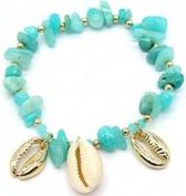 Armband-Amazoniet stenen turquoise-met schelpen goud en wit