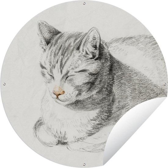 Tuincirkel Liggende kat, schuin naar voren - schilderij van Jean Bernard - 90x90 cm - Ronde Tuinposter - Buiten