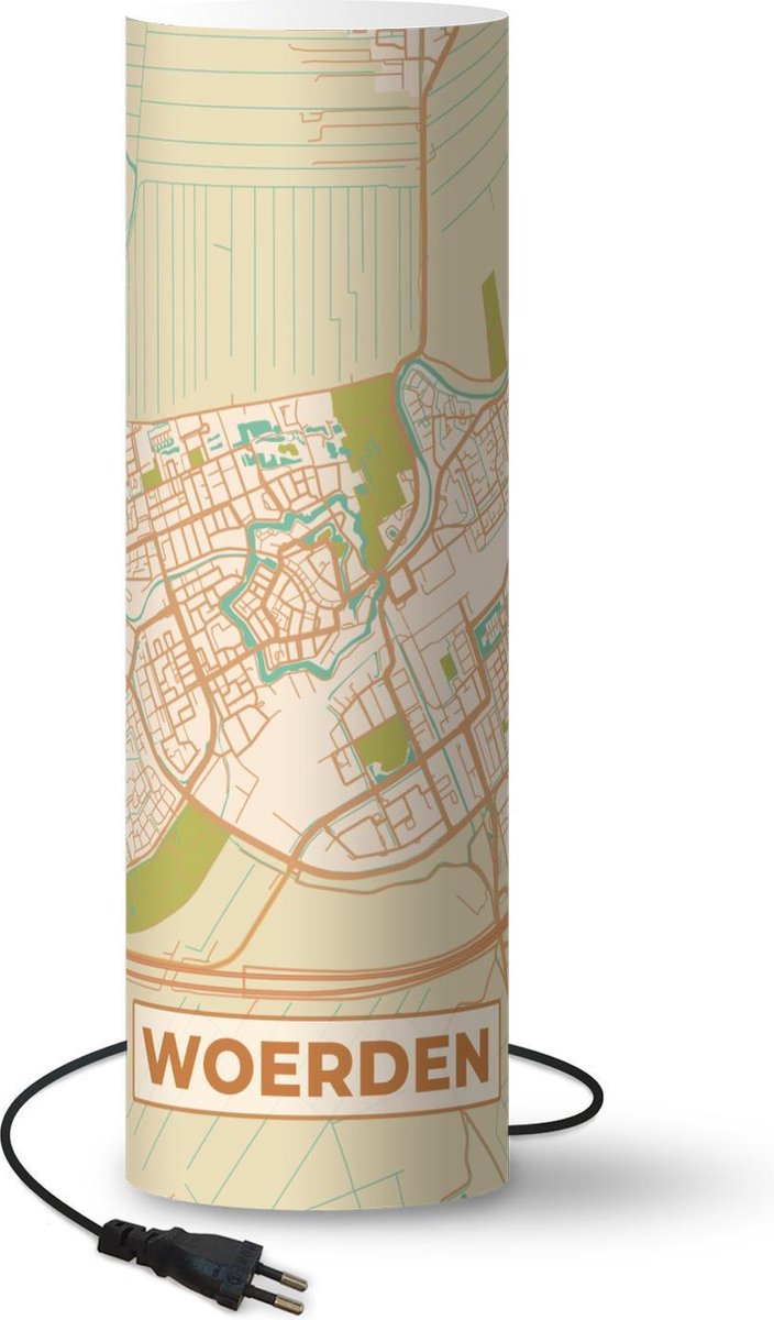 Lamp - Nachtlampje - Tafellamp slaapkamer - Kaart - Woerden - Vintage - 50 cm hoog - Ø15.9 cm - Inclusief LED lamp