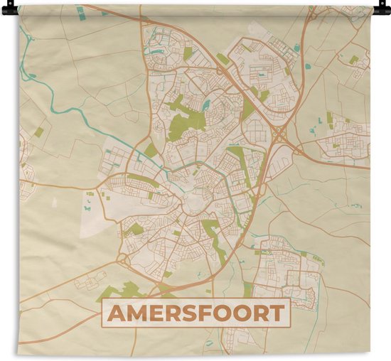 Wandkleed - Wanddoek - Stadskaart - Amersfoort - Vintage - 90x90 cm - Wandtapijt - Plattegrond