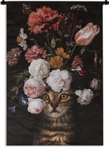 Wandkleed - Wanddoek - Stilleven met bloemen - Jan Davidsz de Heem - Kat - 120x180 cm - Wandtapijt