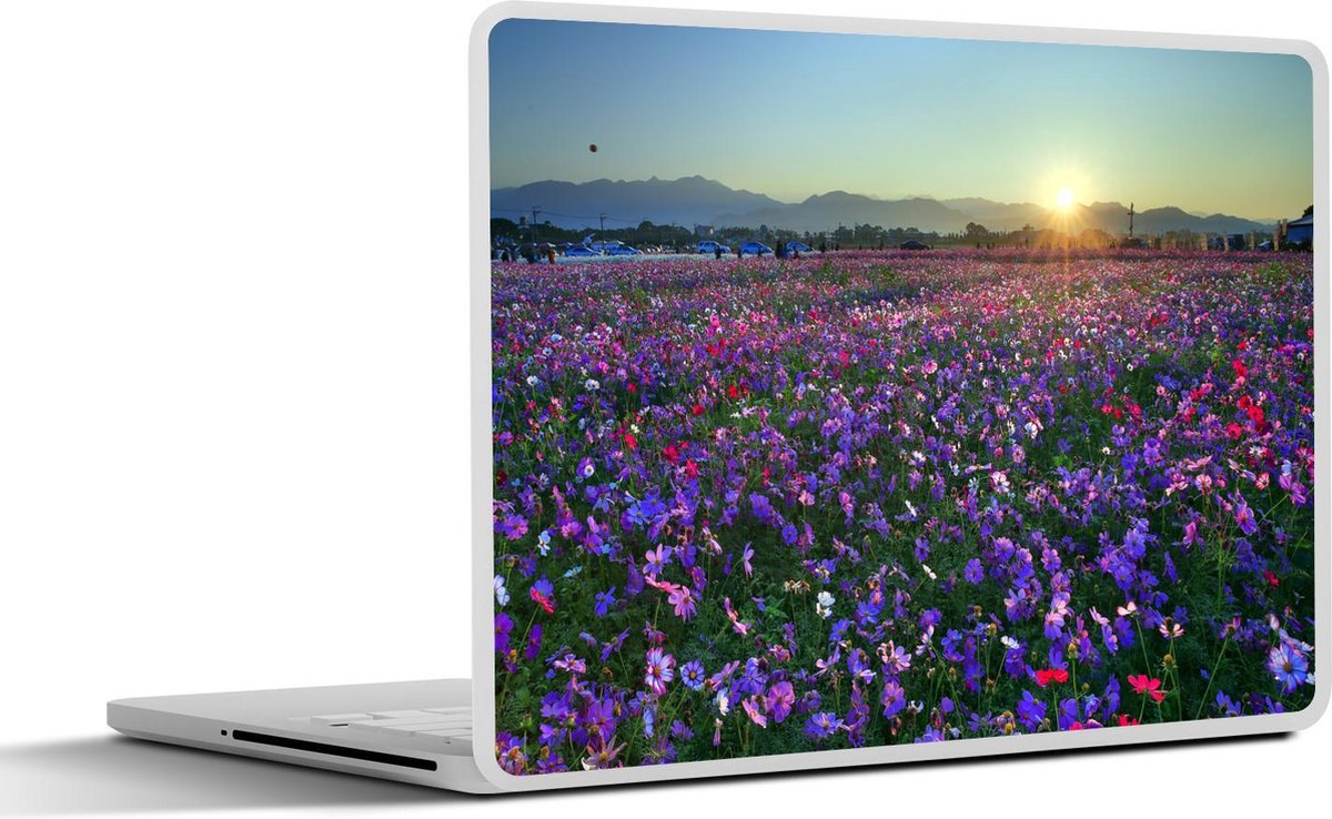 Laptop sticker - 15.6 inch - Bloemen - Paars - Zonsondergang - 36x27,5cm - Laptopstickers - Laptop skin - Cover