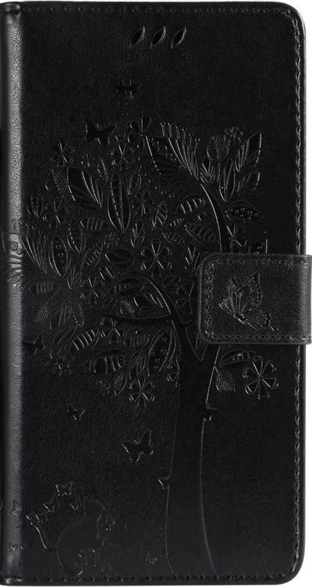 Geschikt voor Samsung Galaxy A71 Bookcase - Zwart - Bloemen - Portemonnee Hoesje