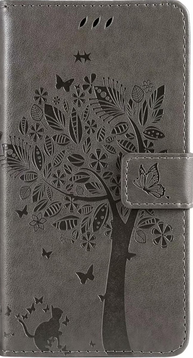 Geschikt voor Samsung Galaxy S21 Bookcase - Grijs - Bloemen - Portemonnee Hoesje