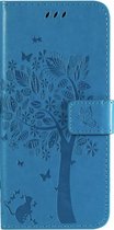 Samsung Galaxy A51 Bookcase - Blauw - Bloemen - Portemonnee Hoesje