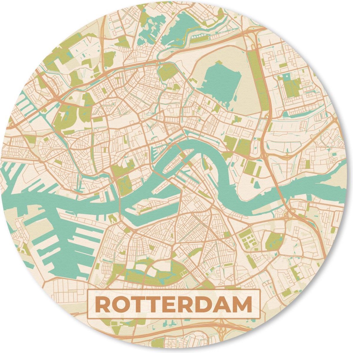 Muismat rond 30x30 cm - Mousepad Stadskaart - Rotterdam - Vintage - Ronde muismatten