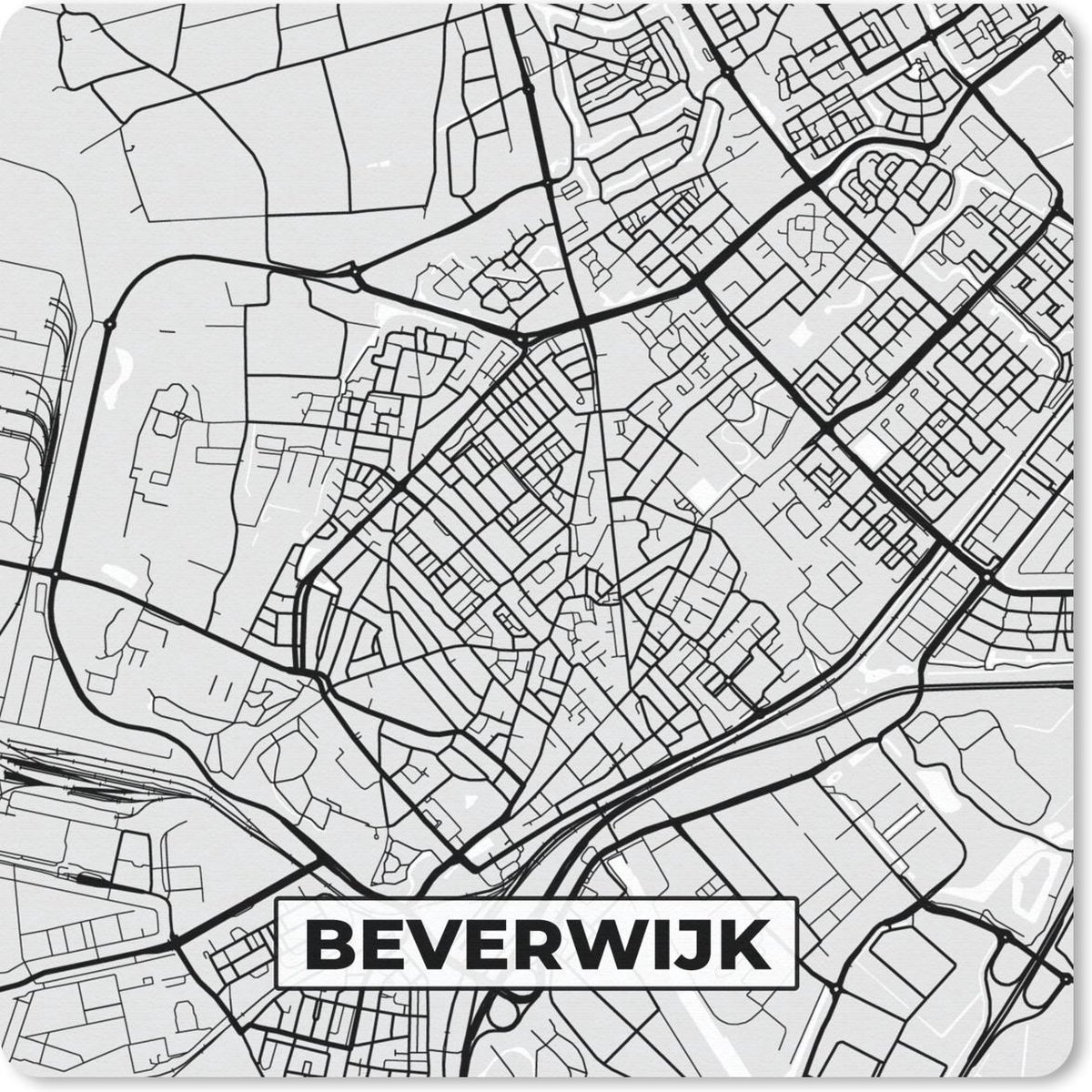 Muismat 30x30 cm - Mousepad Stadskaart - Beverwijk - Grijs - Wit - Muismatten