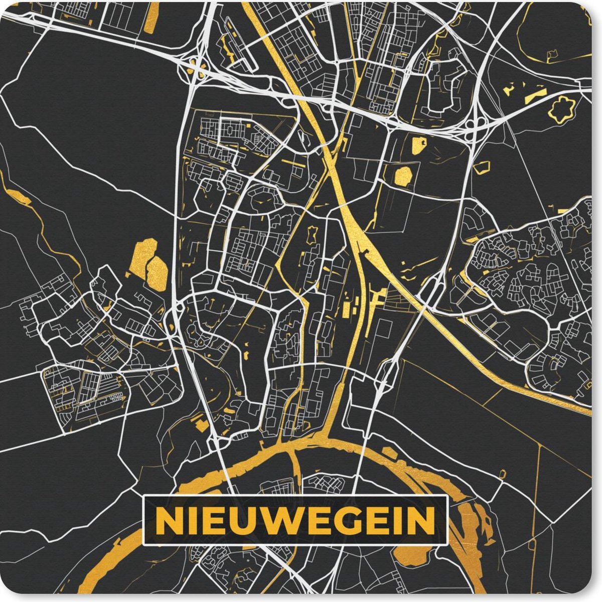 Muismat 30x30 cm - Mousepad Kaart - Nieuwegein - Goud - Zwart - Muismatten