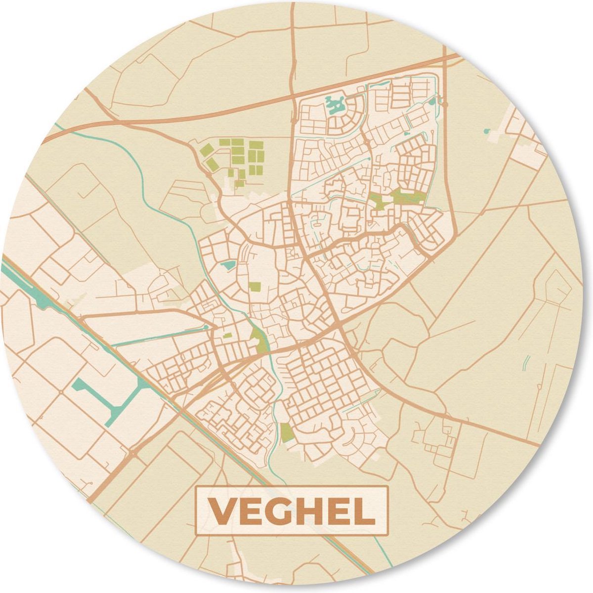 Muismat rond 20x20 cm - Mousepad Kaart - Veghel - Vintage - Ronde muismatten